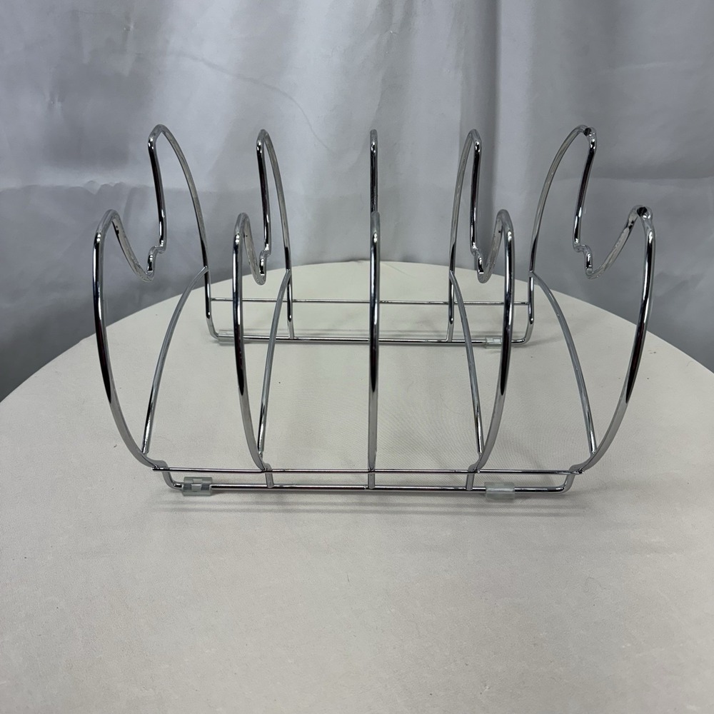 Chrome Pot /Pan Lid Holder Organizer Rack 4 Compartments Free Standing Or Fasten